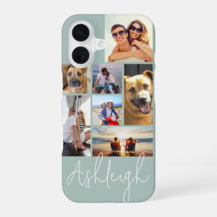 Moderne groene 7 foto collage Aangepaste kleuren iPhone 16 Hoesje