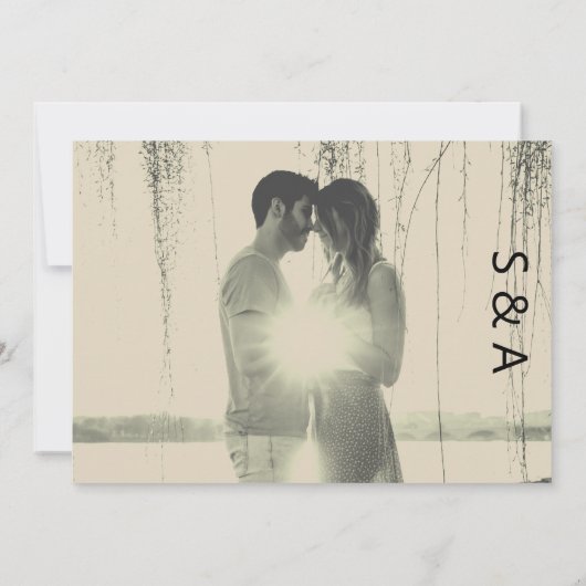 Moderne, groene, aangepaste foto ampersand bruilof kaart (Achterkant)