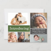 Moderne groene aangepaste foto's introduceren baby magnetische uitnodiging (Voorkant)