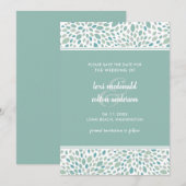 Moderne groene Abstracte bloemenbruiloft aan zee Save The Date (Voorkant / Achterkant)