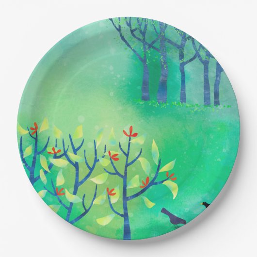 Moderne Groene Abstracte Landschap Papieren Bordje (Voorkant)