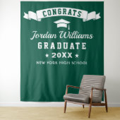 Moderne groene afstudeerfeest foto achtergrond wandkleed (In situ)