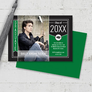 Moderne groene afstudeerfoto diploma uitnodiging