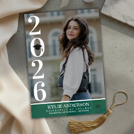 Moderne groene afstudeerhoed senior foto kaart