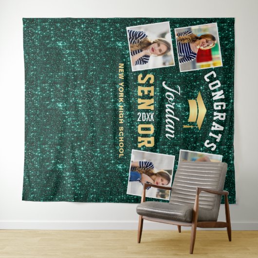 Moderne groene Afstuderen 4 Foto Booth Backdrop Wandkleed (In Situ (horizontaal))