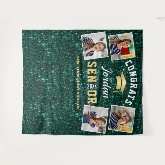 Moderne groene Afstuderen 4 Foto Booth Backdrop Wandkleed (Voorkant (horizontaal))