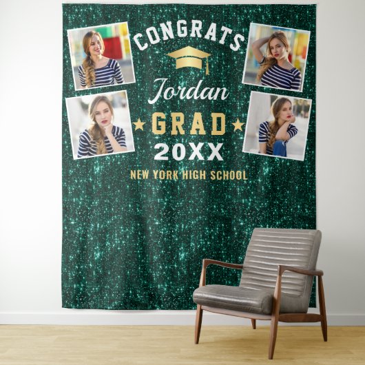 Moderne Groene Afstuderen 4 Fotohokje Achtergrond Wandkleed (In situ)