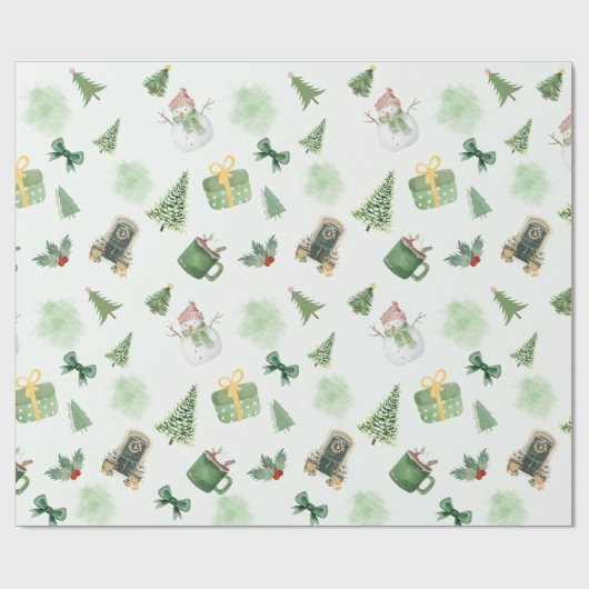 Moderne groene aquarel kerst inpakpapier (Vlak)