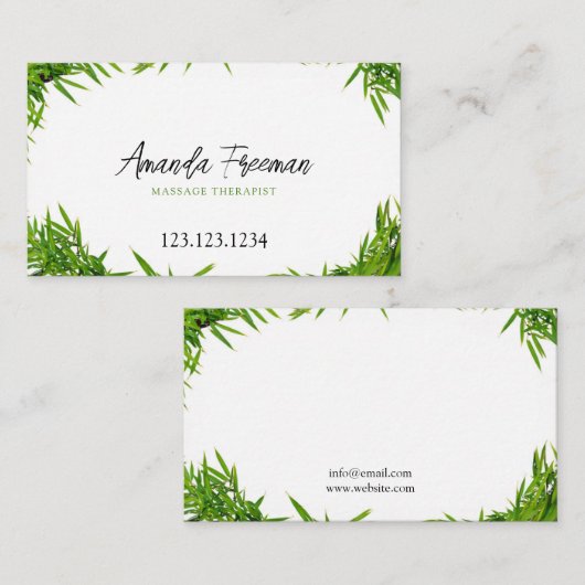 Moderne groene bamboe verlaat massagetherapie visitekaartje (Voorkant / Achterkant)