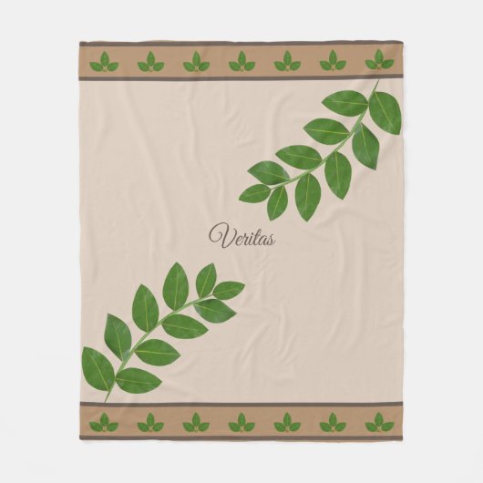 Moderne Groene Bay-bladeren op beige Fleece Deken (Voorkant)