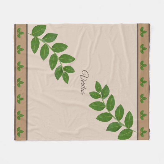 Moderne Groene Bay-bladeren op beige Fleece Deken (Voorkant (Horizontaal))