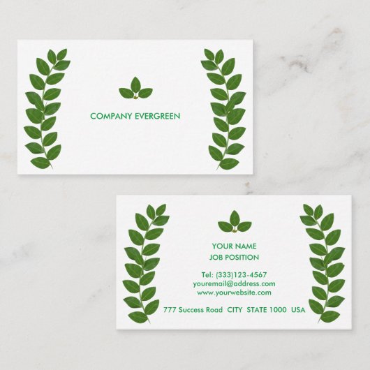 Moderne Groene Bay Bladeren op wit Visitekaartje (Voorkant / Achterkant)