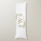 Moderne groene begroeiing gouden monogram lichaamskussen (Voorkant Verticaal)