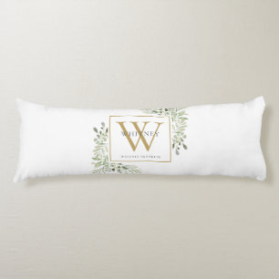 Moderne groene begroeiing gouden monogram lichaamskussen