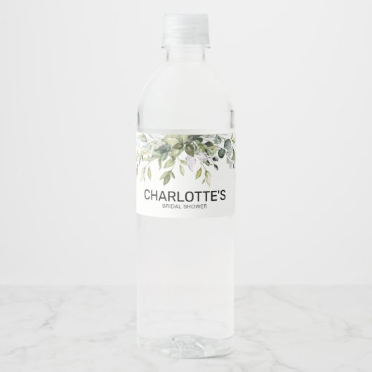 Moderne groene beplanting bruiloftsfeest waterfles etiket (Voorkant)