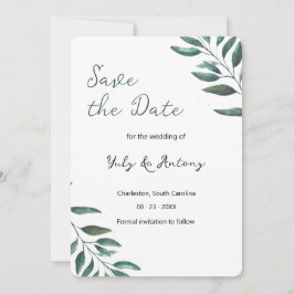 Moderne Groene Blad Minimalistische Elegante Save The Date