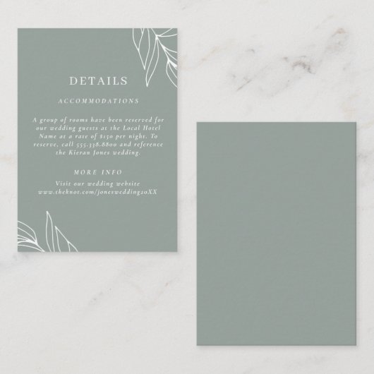 Moderne Groene Blad Tuin Bruiloft Details Informatiekaartje (Voorkant / Achterkant)
