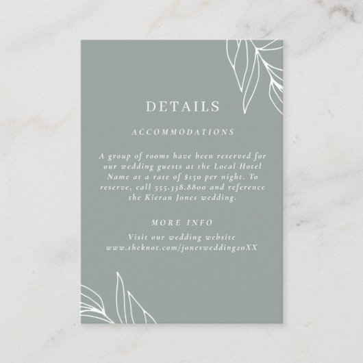 Moderne Groene Blad Tuin Bruiloft Details Informatiekaartje (Voorkant)