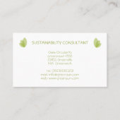 Moderne groene bladconsultant voor duurzaamheidsad visitekaartje (Achterkant)