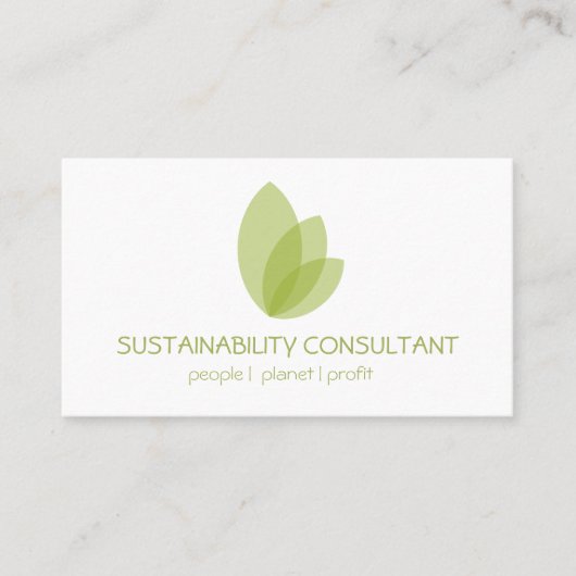 Moderne groene bladconsultant voor duurzaamheidsad visitekaartje (Voorkant)