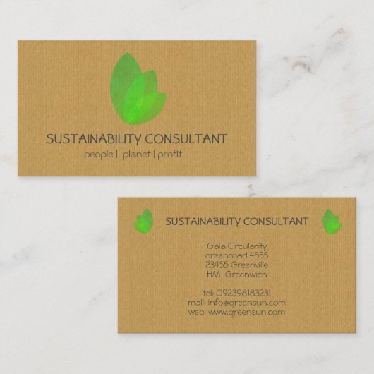 Moderne groene bladconsultant voor duurzaamheidsad visitekaartje (Voorkant / Achterkant)
