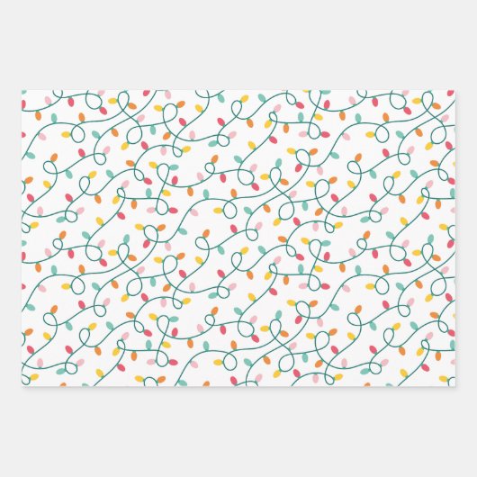 Moderne groene bladeren en kerstverlichting inpakpapier vel (Voorkant 3)