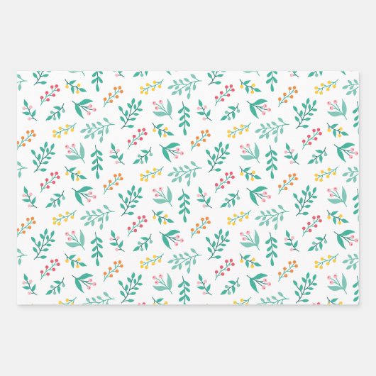 Moderne groene bladeren en kerstverlichting inpakpapier vel (Voorkant)