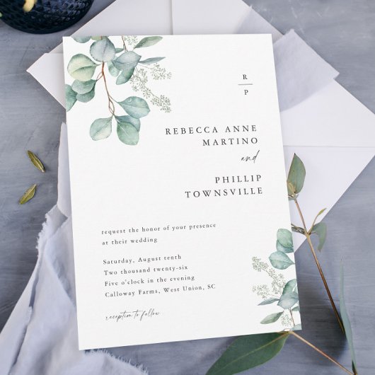 Moderne Groene Bladeren Eucalyptus Bruiloft Kaart