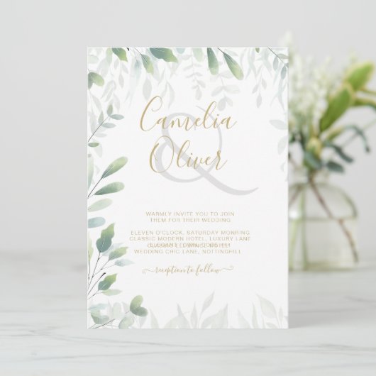 Moderne groene bladeren Gouden bruiloft QR-code RS Kaart (Staand voorkant)