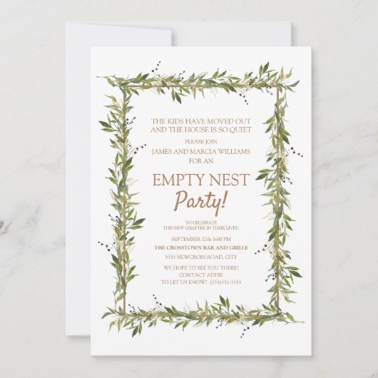 Moderne groene bladeren Gouden Empty Nest-feest Kaart (Voorkant)