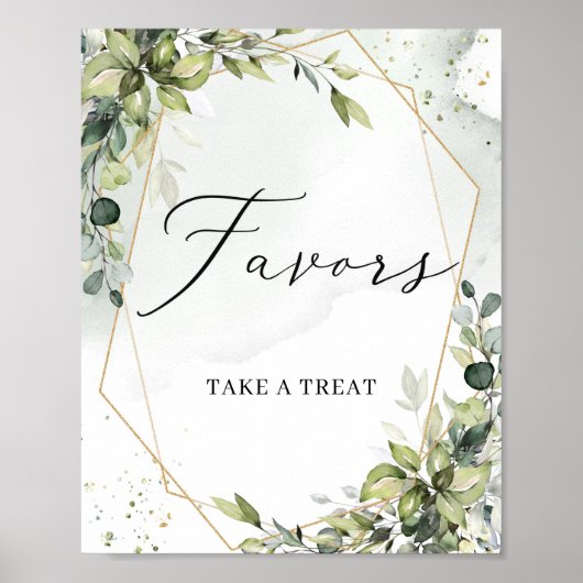 Moderne groene bladeren gouden geometrische gunste poster (Voorkant)