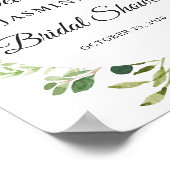 Moderne groene bladeren krans bruidsdouche bord poster (Hoek)