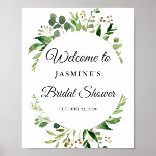 Moderne groene bladeren krans bruidsdouche bord poster