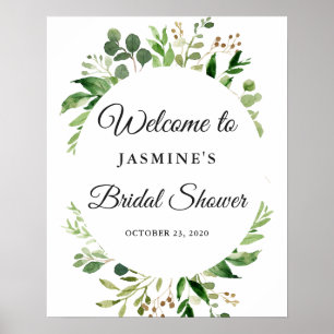 Moderne groene bladeren krans bruidsdouche bord poster