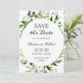 Moderne groene bladeren krans bruiloft Save The Da Date (Staand voorkant)