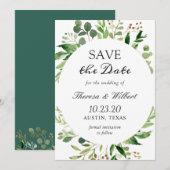 Moderne groene bladeren krans bruiloft Save The Da Date (Voorkant / Achterkant)