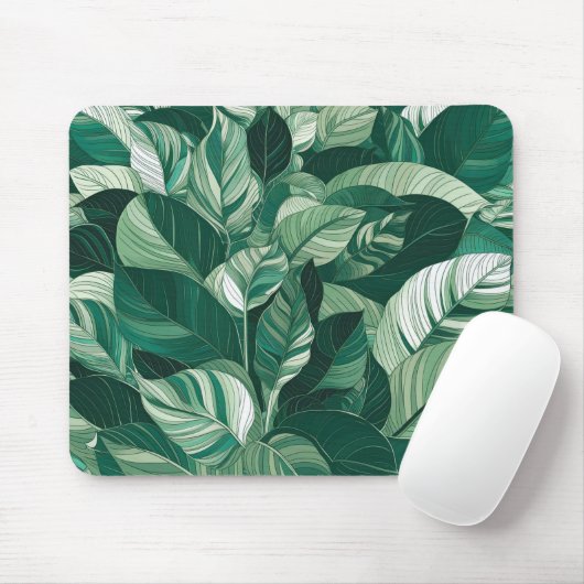 Moderne groene bladeren patroon muismat (Met muis)