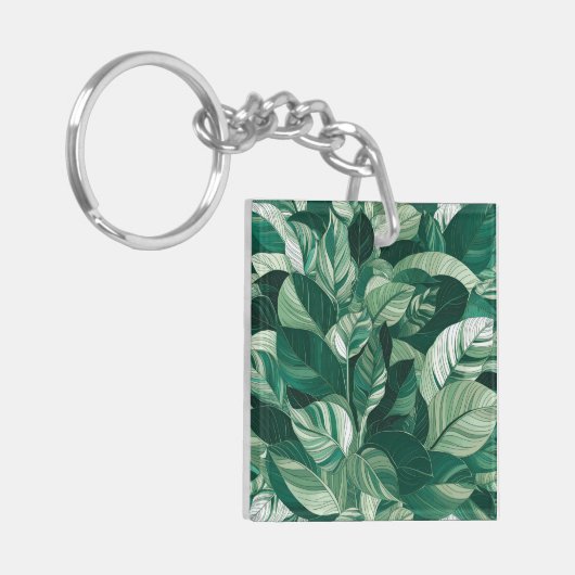 Moderne groene bladeren patroon sleutelhanger (Voorkant Links)