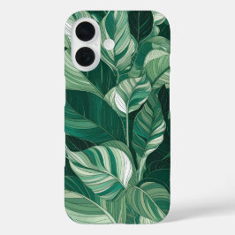 Moderne groene bladeren patroon telefoonhoesje iPhone 16 hoesje