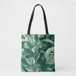 Moderne groene bladeren patroon tote bag