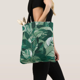 Moderne groene bladeren patroon tote bag