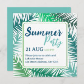 Moderne groene bladeren Zomerfeest uitnodiging (Voorkant / Achterkant)