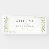 Moderne groene bladgroente trouwbegroeting spandoek (Horizontaal)