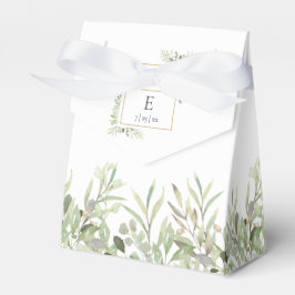Moderne groene bladmonogram bruiloft bedankdoosjes