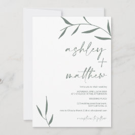 Moderne groene bladnamen calligraphy bruiloft kaart