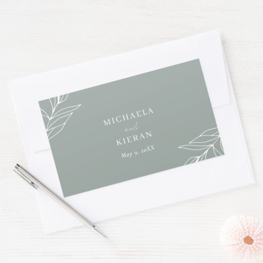 Moderne Groene Bladtuin Trouwdag Rechthoekige Sticker (Envelop)