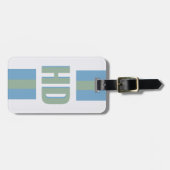 Moderne groene blauwe gestreepte schaduw monogram bagagelabel (Voorkant horizontaal)