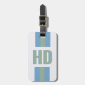Moderne groene blauwe gestreepte schaduw monogram bagagelabel (Voorkant verticaal)