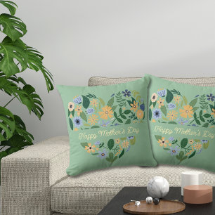 Moderne groene blauwe hart bloemige Moederdag Kussen