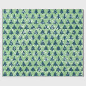 Moderne groene blauwe kerstbomen cadeaupapier (Vlak)